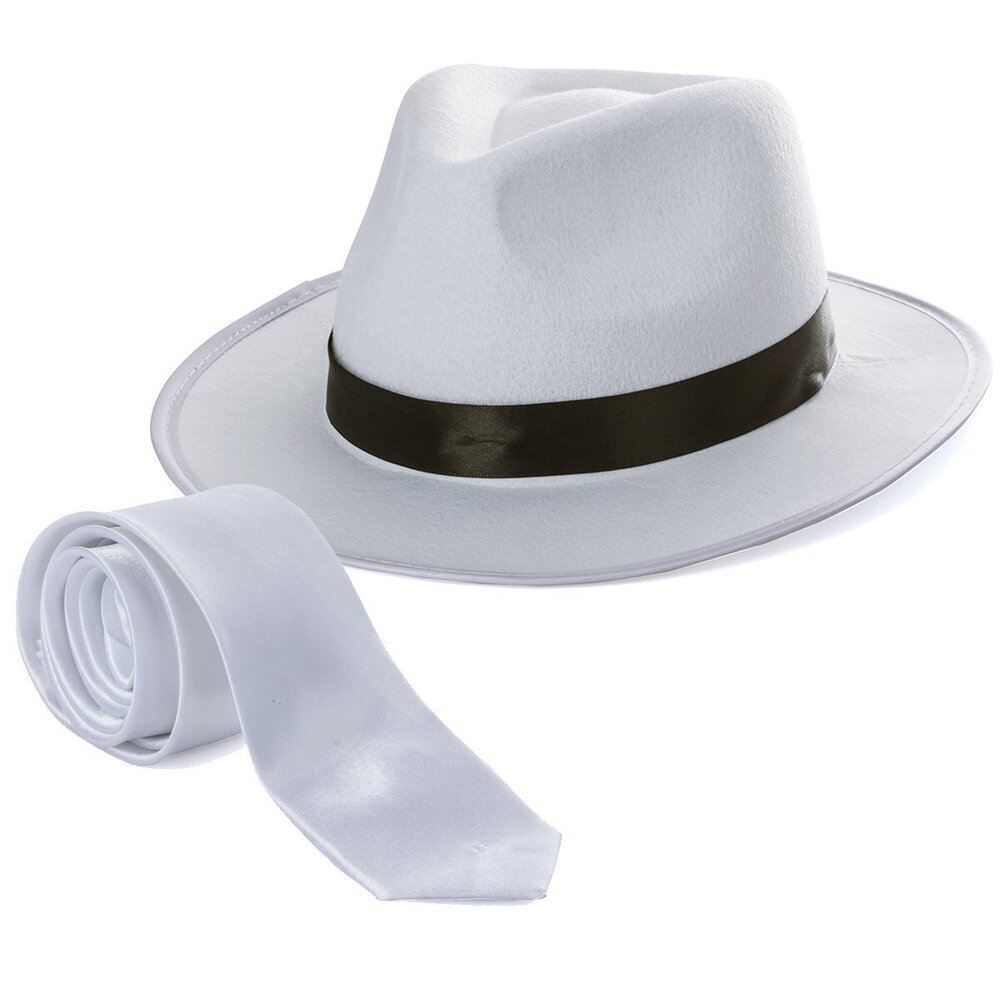 4901 Fedora Gangster Hat - Mobster Costume - White Fedora Felt Hat & White